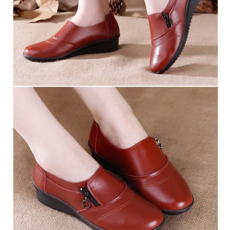 Giày Thể Thao Da Đế Bằng Màu Trắng Thời Trang Cao Cấp Dành Cho Nữ Trung Niên