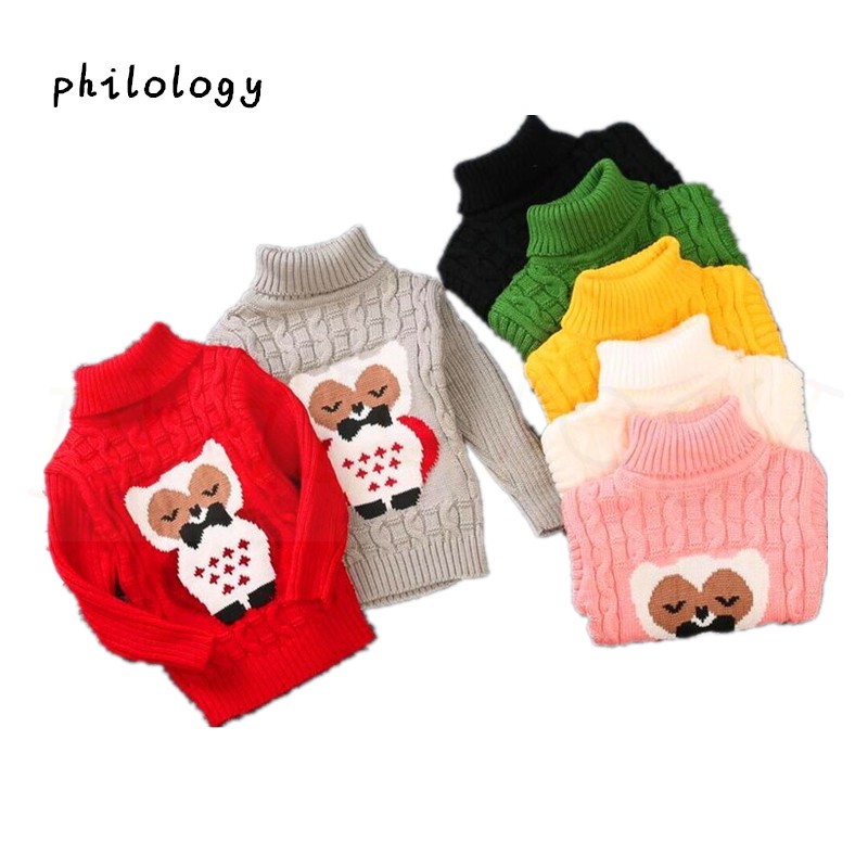 Áo sweater Dệt Kim Cổ Lọ Hình Cú Mèo PHILOLOGY Cho Bé