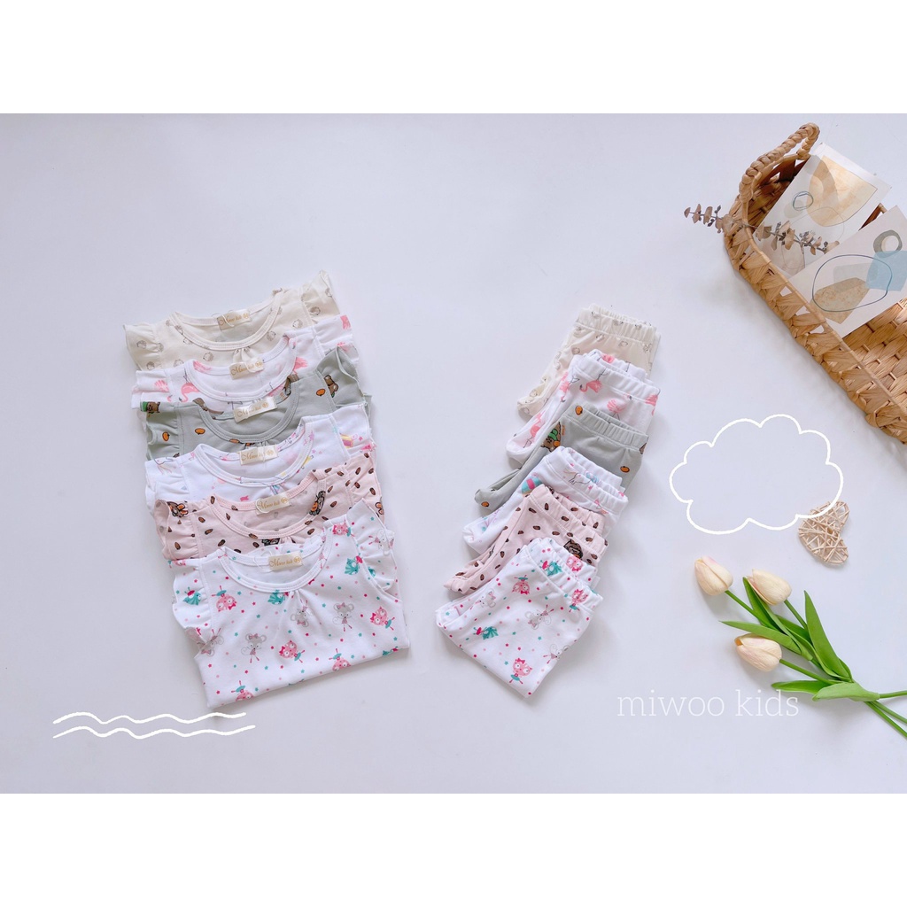 (8-22kg)Bộ thun cotton lửng cánh tiên Miwoo kids họa tiết siêu dễ thương cho bé gái bảng màu 3(ảnh thật)