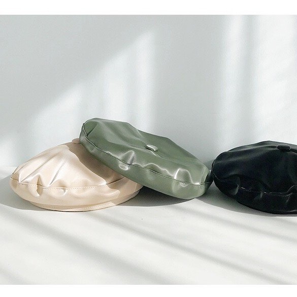 Mũ beret mũ nồi da thu đông có dây rút điều chỉnh độ rộng - Mã BE002