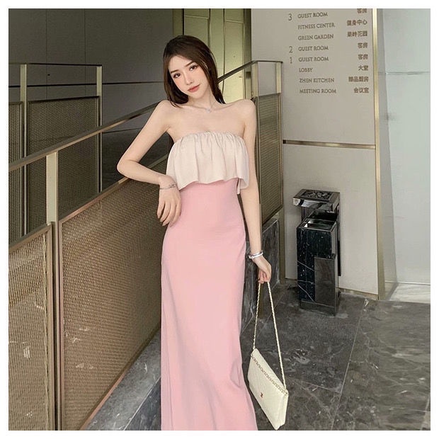 Đầm ống JSC nhún bèo ôm hông co giãn thanh lịch gợi cảm