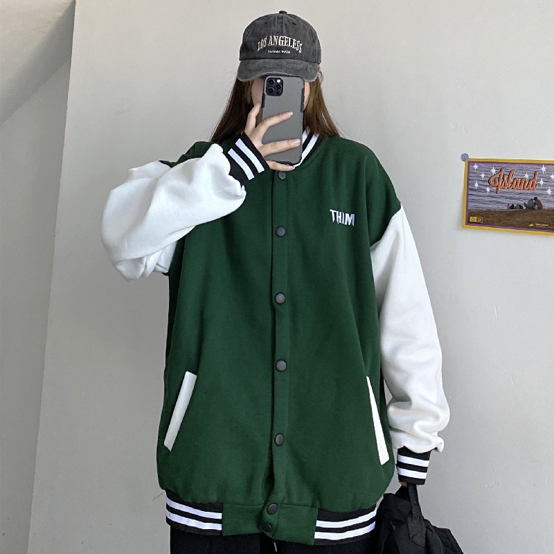 Áo khoác bomber nam nữ Yinxx, áo khoác nỉ varsity jacket 2 lớp form rộng AK17