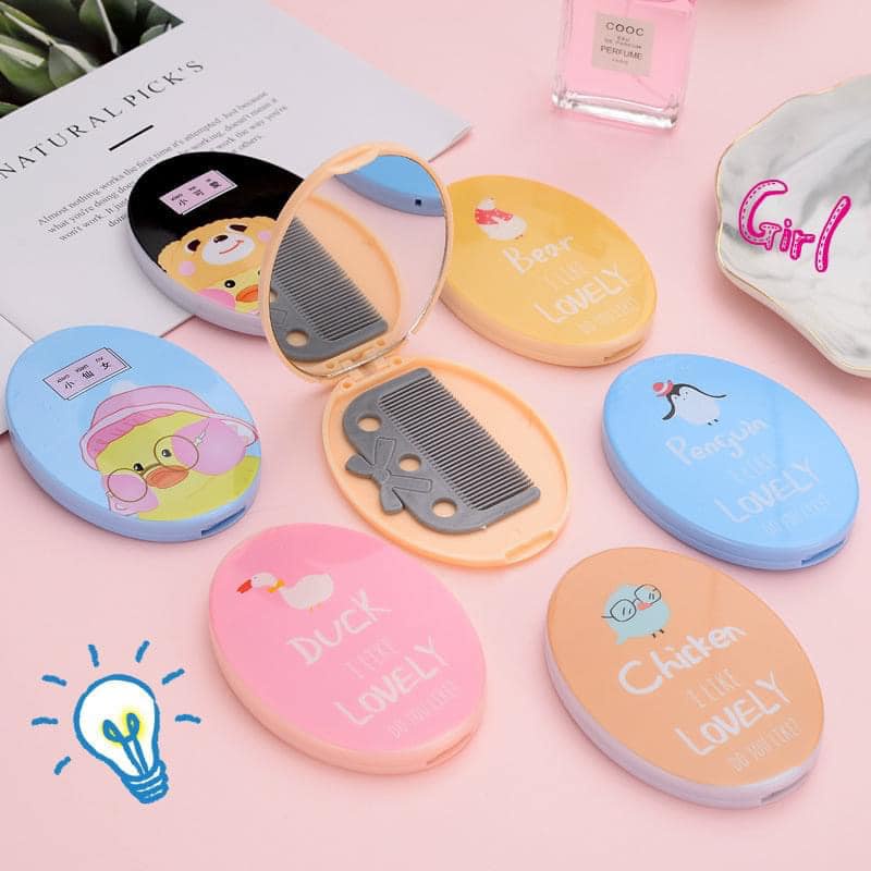 Bộ Gương Lược Mini Cầm Tay Hàn Quốc, 2in1 Tiện Lợi, Nhỏ Gọn Dễ Mang Theo, Nhiều Màu ngộ nghĩnh, Dễ Thương Hot Trend