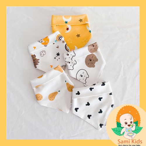Set 5 khăn yếm tam giác cho bé, khăn cotton quàng cổ giữ ấm cổ, yếm sữa cho bé SAMIKIDS