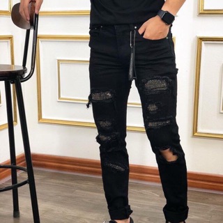 Quần jeans đính đá rách new 2020