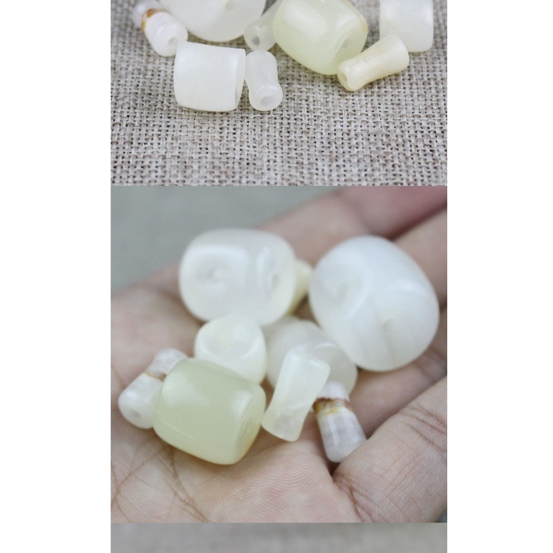 Hạt Đá Ngọc Bích Trắng Hình Đầu Phật Dùng Làm Vòng Tay/Vòng Tay Phong Cách Phật Giáo