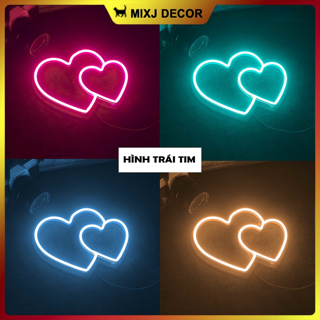 Đèn led Neon trang trí | Hình trái tim | 25x15cm | Decor phòng ngủ | Đèn ngủ | Quà Tặng Cực Chất , Led 12V- MIXJ