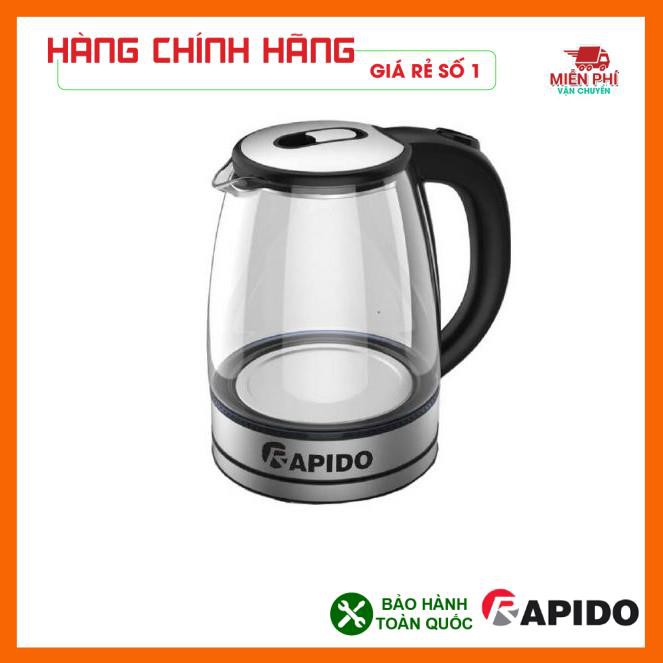 ẤM SIÊU TỐC, BÌNH ĐUN SIÊU TỐC THỦY TINH RAPIDO RK1818 1,8 LÍT, THÂN BÌNH LÀM BẰNG THỦY TINH TRONG SUỐT, TỰ NGẮT KHI SÔI