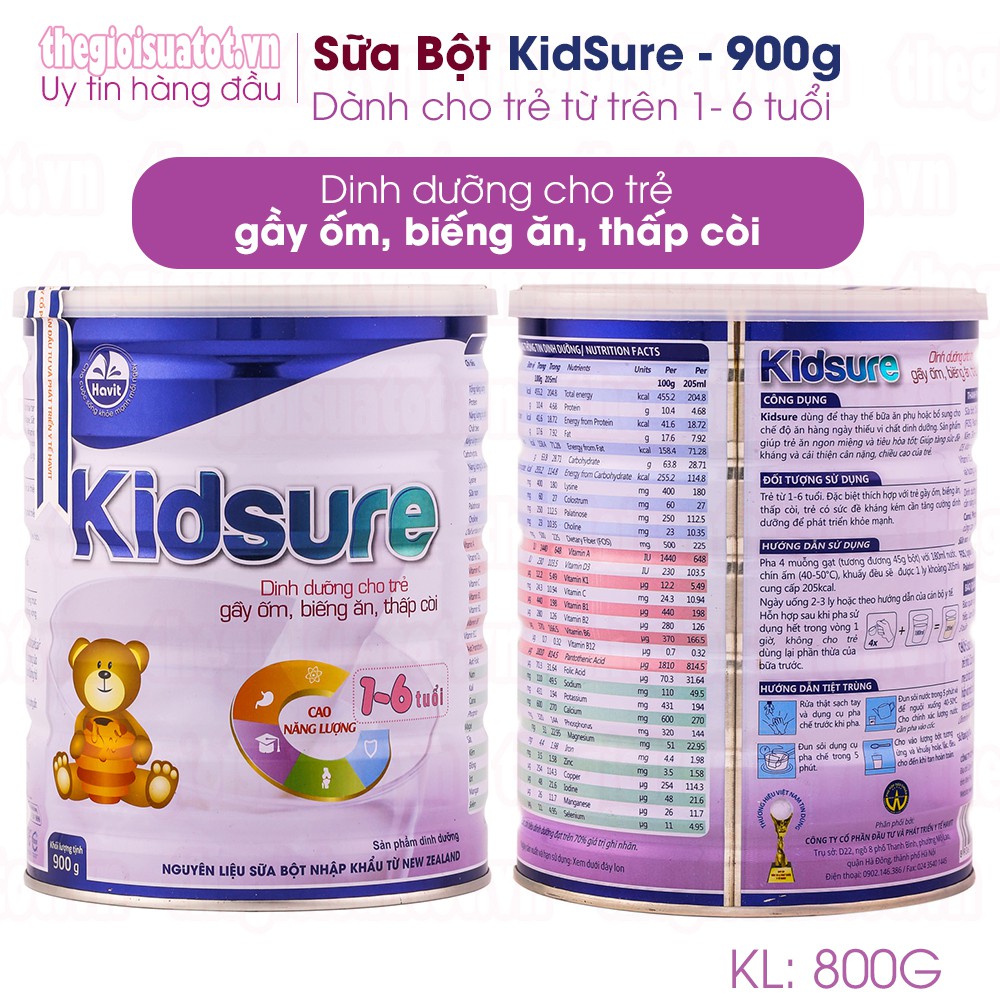 Sữa bột Havit Kidsure 900g Đặc Trị Cho Trẻ Suy Dinh Dưỡng