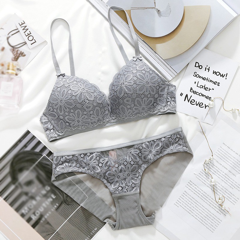 Set áo ngực không gọng phối ren & quần lót nữ