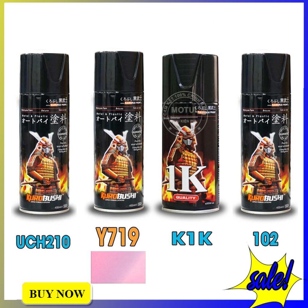 Combo 4 sơn xịt Samurai màu hồng (gồm Y719 - UCH210 - 2/102 - K1K - Giấy nhám P800)