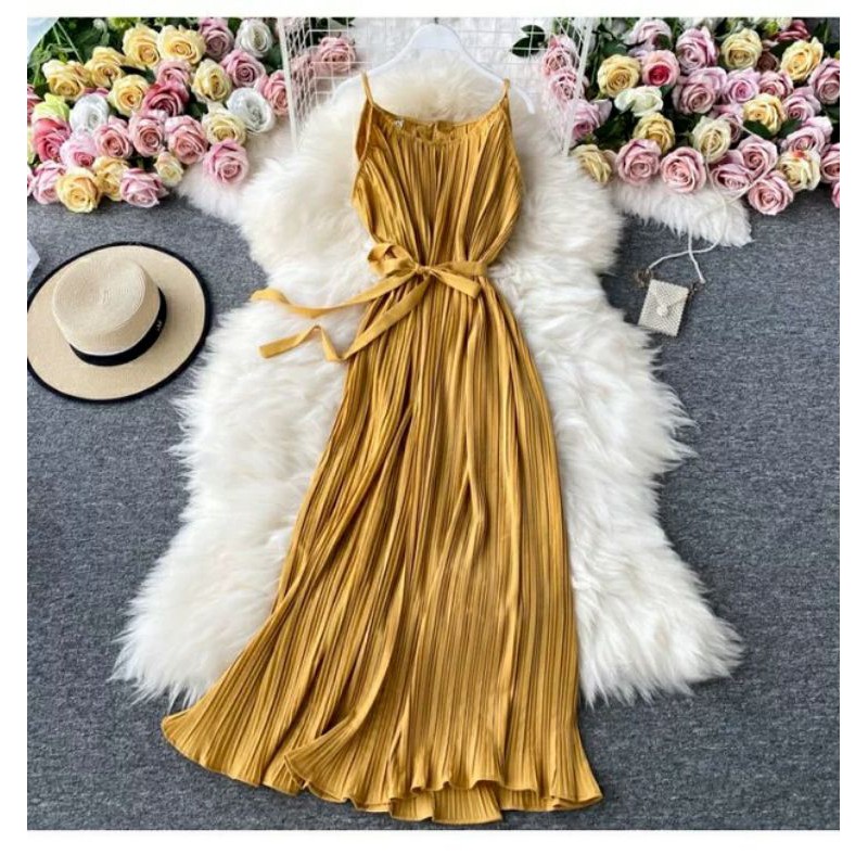 [Hot Item] Váy Maxi Xếp Ly Kèm Đai Thắt Eo Sang Chảnh | BigBuy360 - bigbuy360.vn