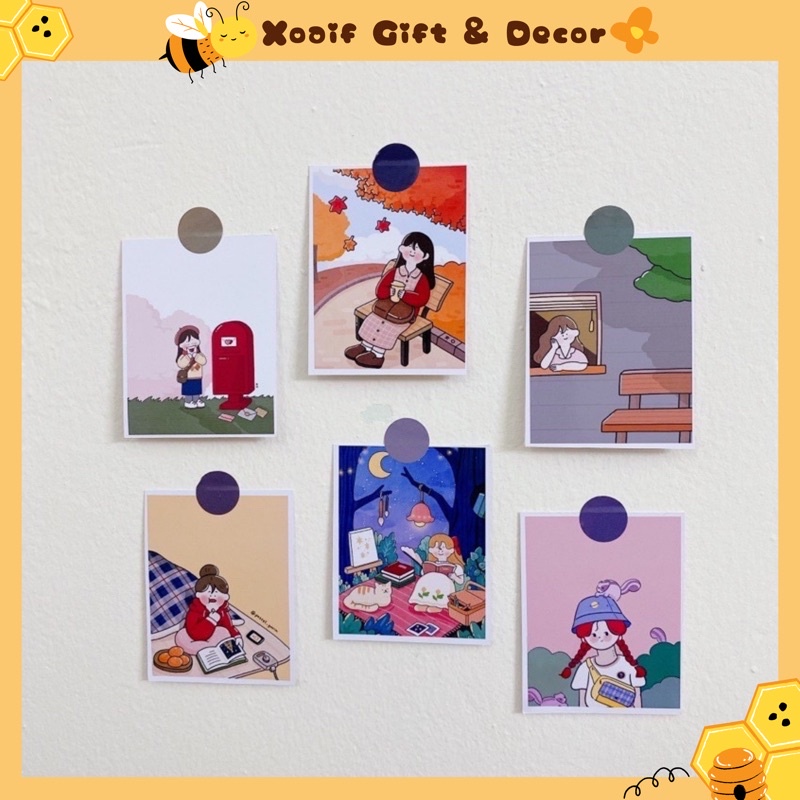 Set 6 tấm thiệp postcard CHUBBY GIRL có sẵn decor trang trí phòng cực xinh