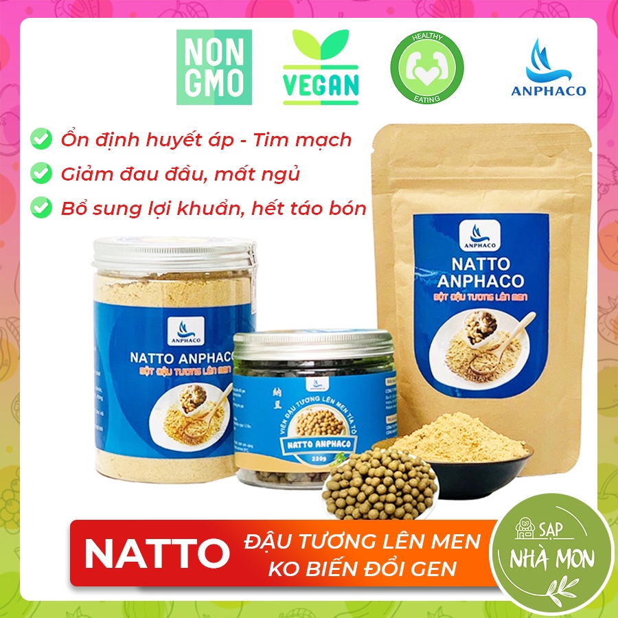 Natto Anphaco - Đậu tương lên men dạng bột, viên - 100% đậu tương không biến đổi gen - Hộp 220-250gr, Gói 100gr