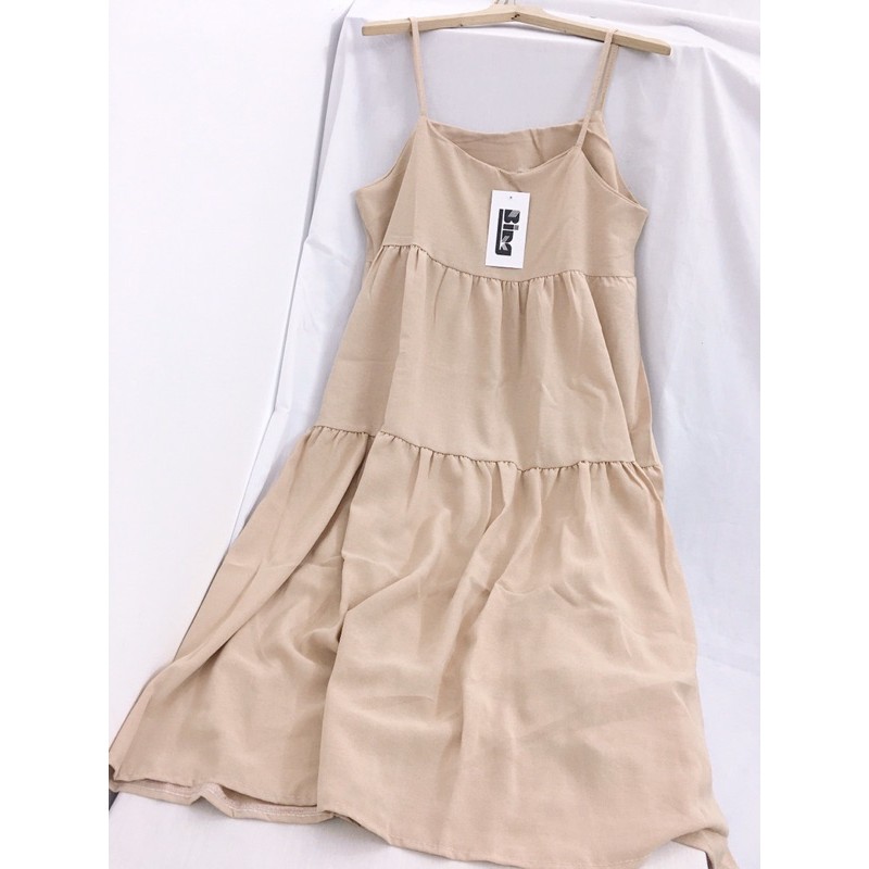 Đầm maxi babydoll 3 tầng Bingshop vải đũi màu be mặc đi biển | WebRaoVat - webraovat.net.vn