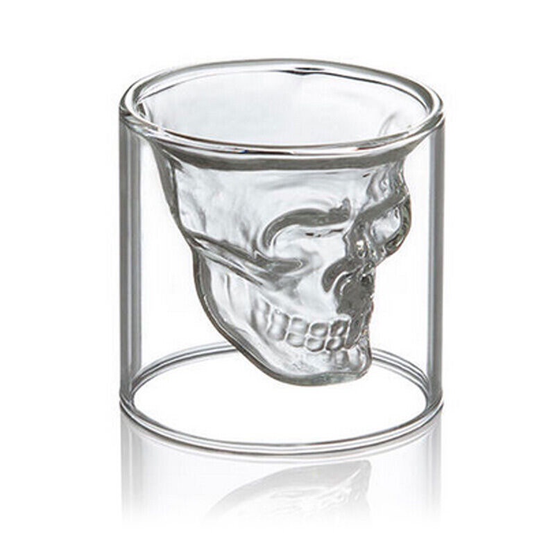 Ly Thủy Tinh Uống Rượu Whiskey Hai Lớp Trong Suốt In Hình Đầu Lâu Sáng Tạo