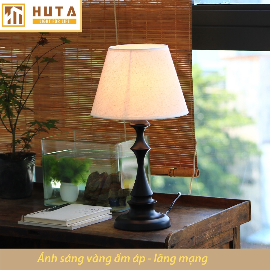 COMBO 2 Đèn Ngủ Để Bàn Thép HUTA T2 Trang Trí Phòng Ngủ, Khách Sạn Sang Trọng, Bóng Led Sáng Vàng Có Điều Chỉnh Độ Sáng