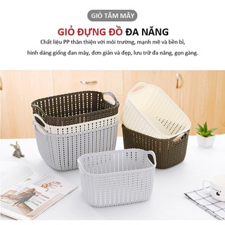 Rổ Nhựa Giả Mây Có Quai Cầm Đựng Đồ Đa Năng Kute