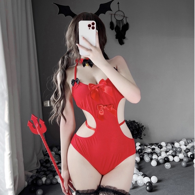 LL2495 Bodysuit Đỏ Kèm Tai Dơi - Jumsuit Gợi Cảm | BigBuy360 - bigbuy360.vn