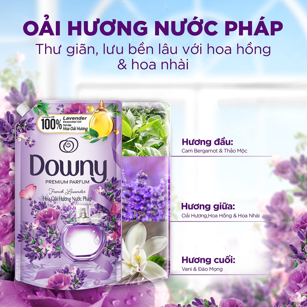 Nước xả vải Downy hương hoa Oải Hương nước Pháp (2.2L/3L)