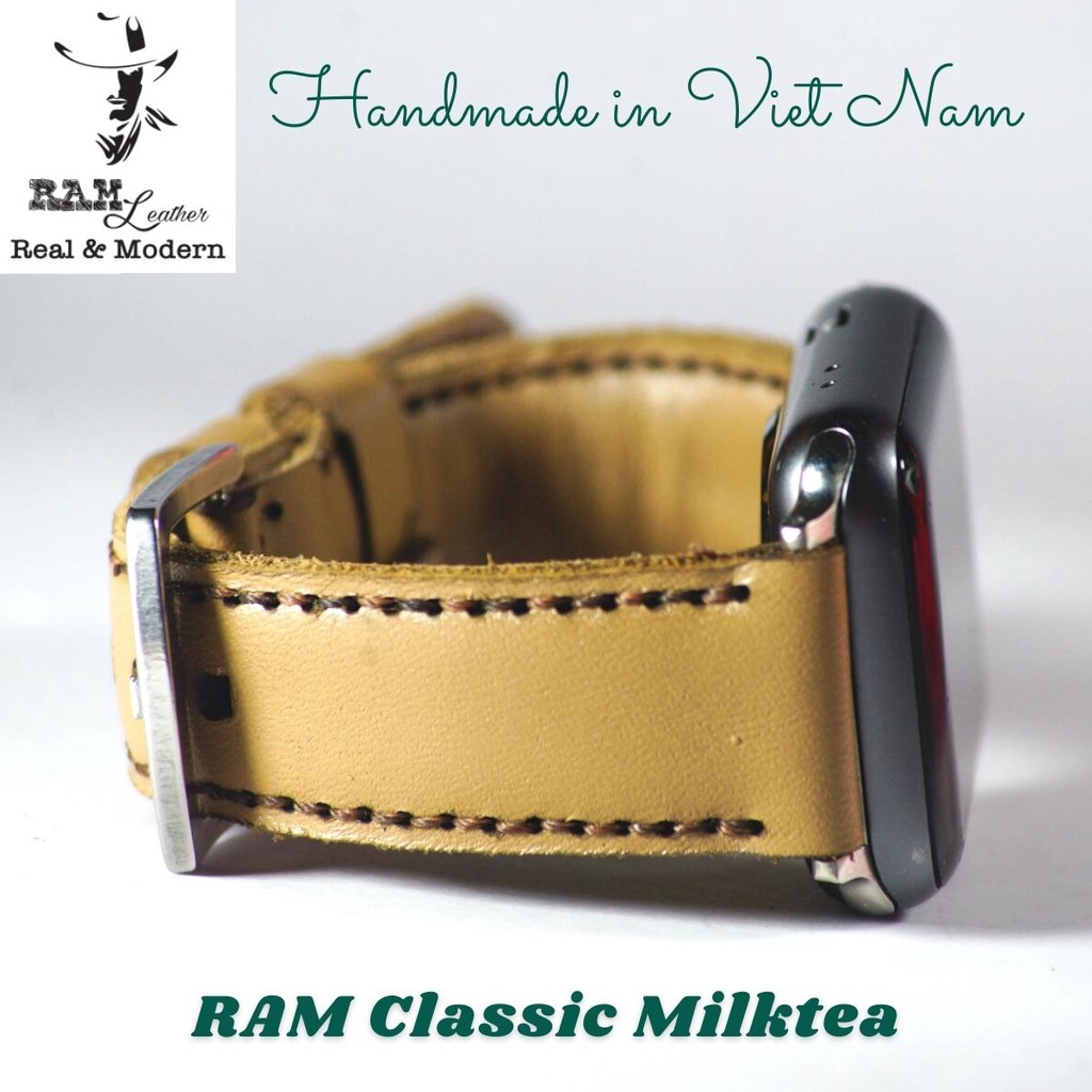 Dây đồng hồ Apple Watch , Iwatch , Iphone Watch Da Bò Màu Trà Sữa RAM Leather Bền Đẹp