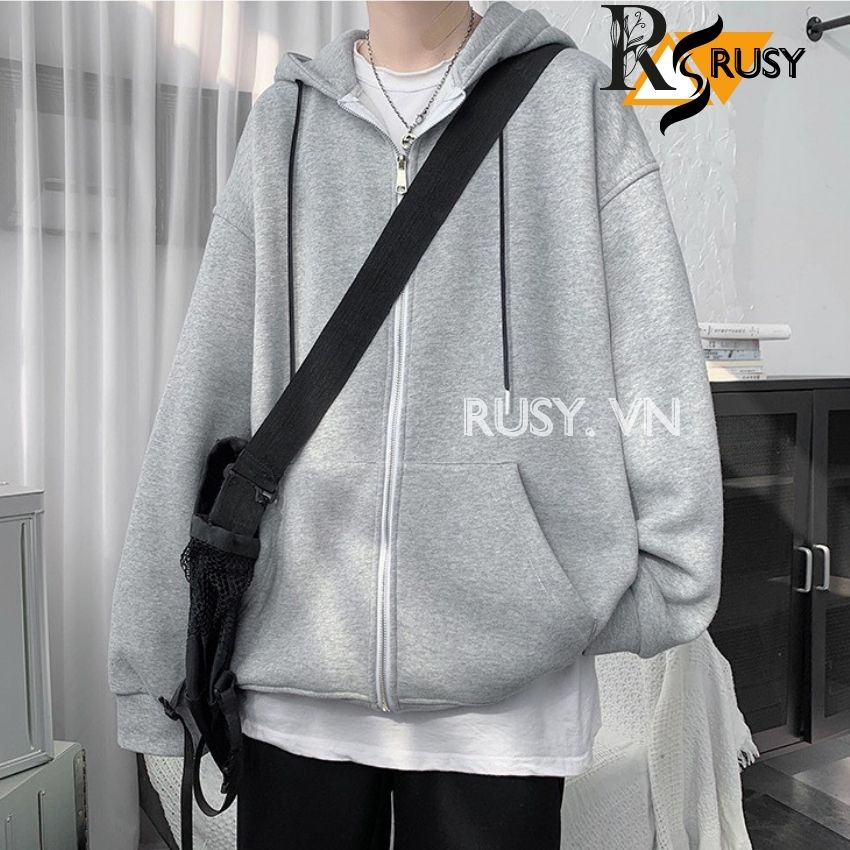 Áo khoác hoodie nỉ khoá zip tay phồng trơn unisex áo cặp cao cấp màu xanh rêu nón 2 lớp dày dặn tay bồng chất nỉ bông