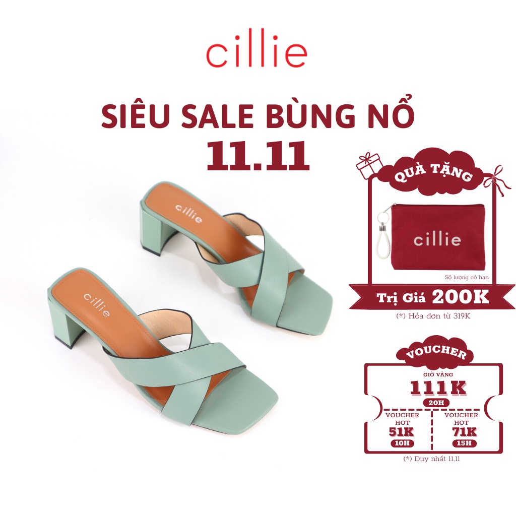 Guốc nữ thời trang mũi vuông trendy quai chéo gót trụ cao 5cm đi chơi dạo phố Cillie 1105