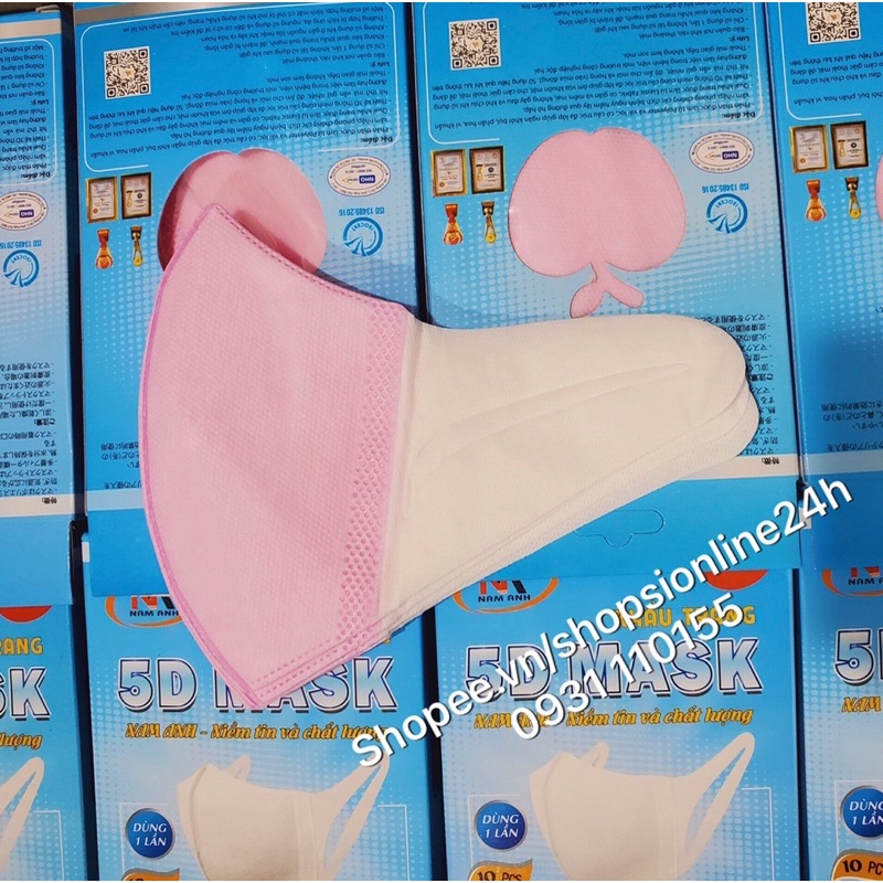 ✅ Hộp 10 cái khẩu trang nhật 5D mask quai vải Famapro Nam Anh màu Hồng