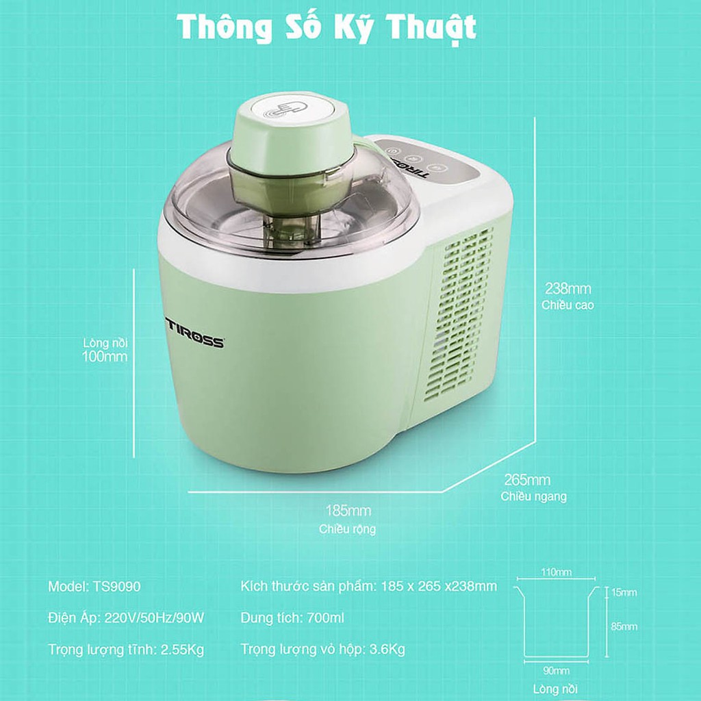 Máy làm kem tươi Tiross TS-9090 - Hàng Chính Hãng