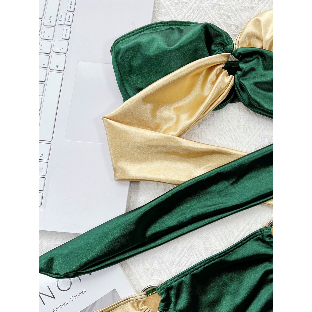 Bộ Bikini Hai Mảnh Không Dây Màu Xanh Lá/Vàng Thời Trang Cho Nữ CS173