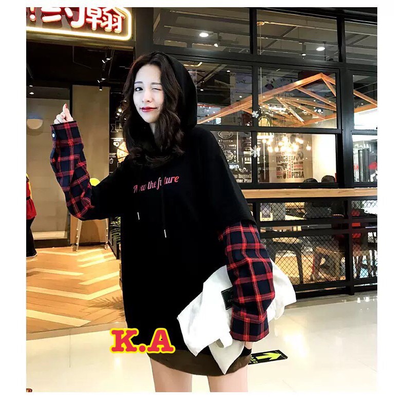 Áo hoodie tay kẻ caro fom to rộng unisex cực đẹp | WebRaoVat - webraovat.net.vn