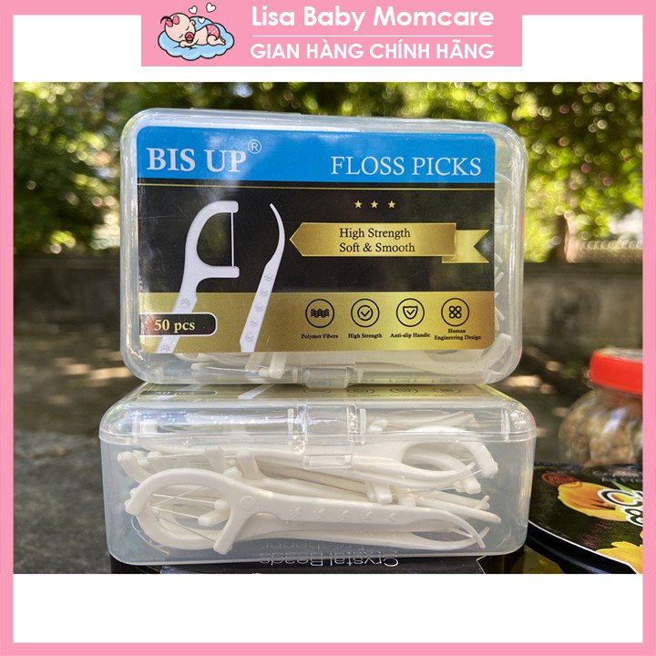 Tăm Chỉ Nha Khoa BIS UP FLOSS Hàn Quốc, Vệ Sinh Răng Miệng Bảo Vệ Nướu - Hộp 50 Cái