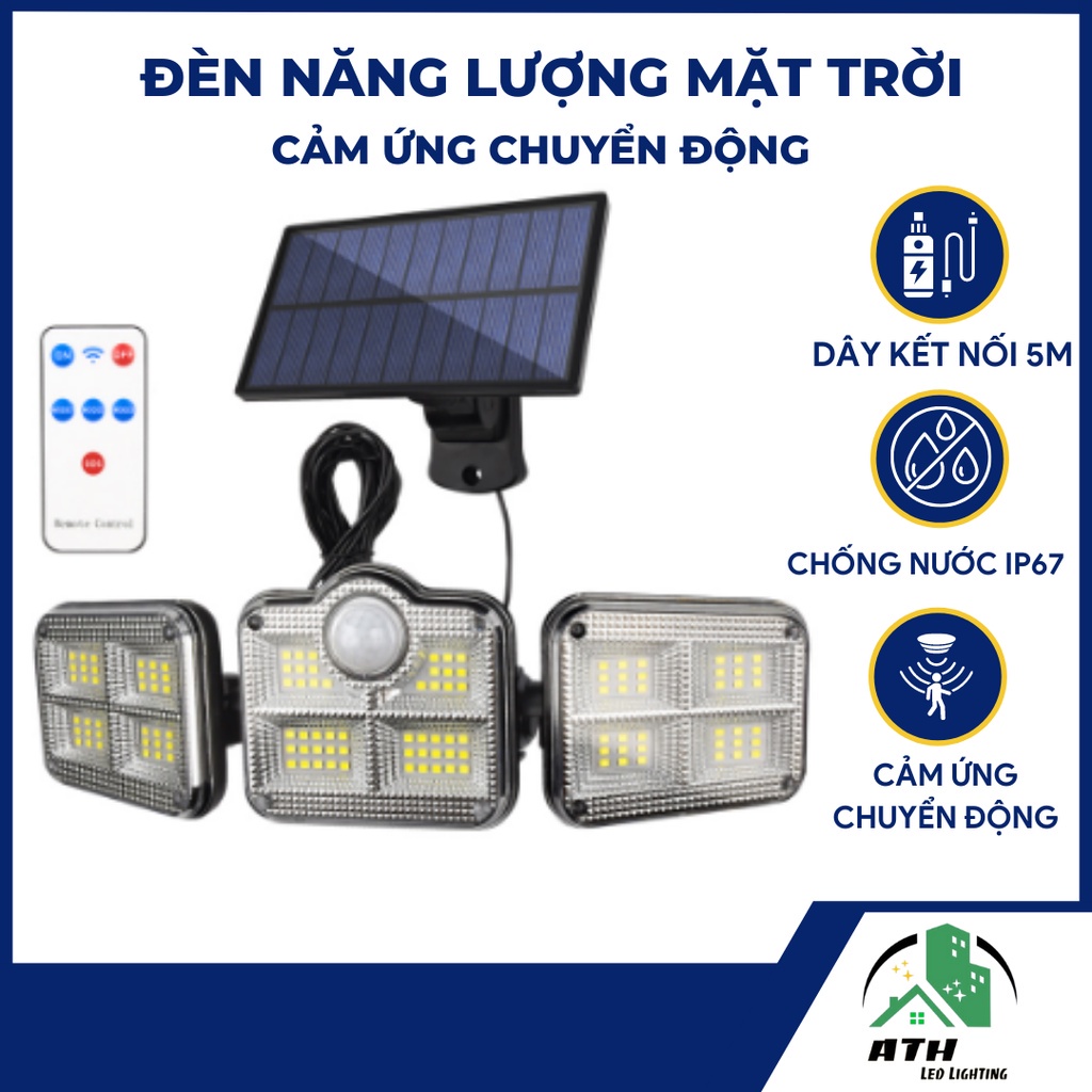 ✹﹉✇Đèn năng lượng mặt trời cảm ứng, loại led biến hồng ngoại kèm thiết bị điều khiển từ xa với nhiều chế độ sáng