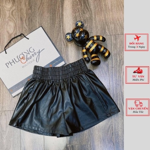 Quần short đùi da nữ cạp cao phồng nhẹ màu nâu đen ulzzang hàn quốc thời trang yolo fashion