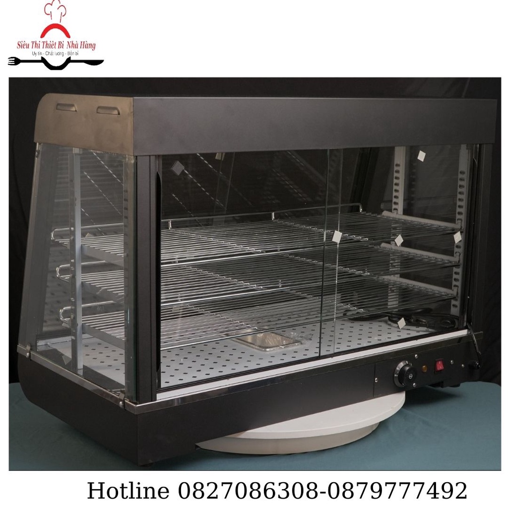 Tủ trưng bày giữ nóng thực phẩm 3 khay kính vuông,Tủ trưng bày giữ nóng gà rán_Bảo hành chính hãng 12 tháng