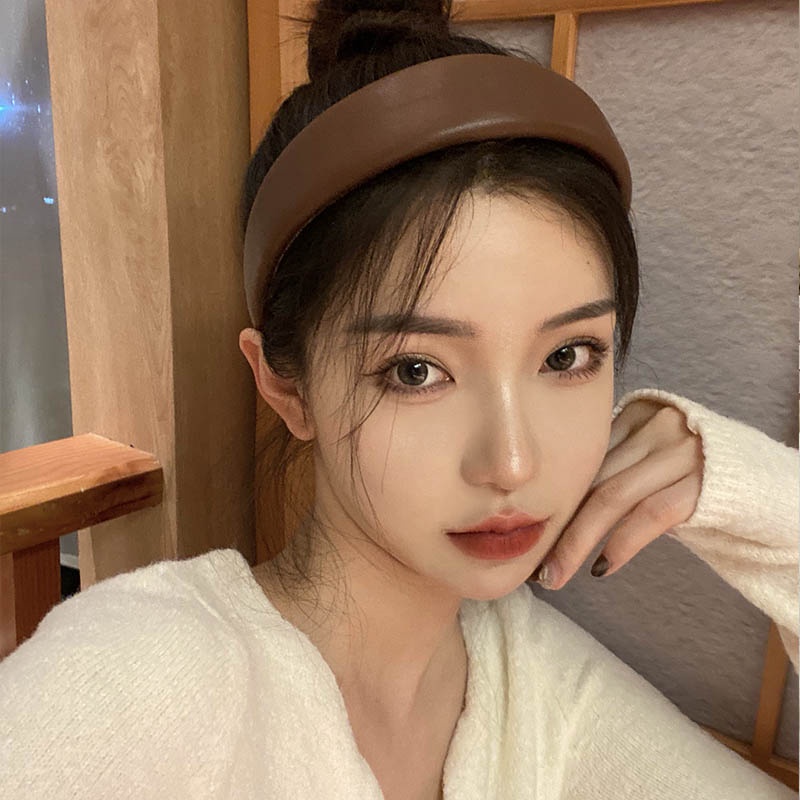 Băng Đô Cài Tóc Bằng Da PU Bản Rộng Phong Cách Hàn Quốc