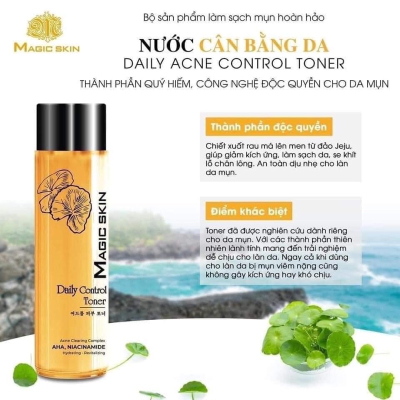 Bộ Sản Phẩm Ngừa Mụn DAILY ACNE CONTROL CLEANSER+TONER MAGICSKIN từ rau má