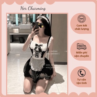 Bộ đồ hoá trang cosplay hầu gái cao cấp voan mềm chiffon đồ ngủ sexy c018 .