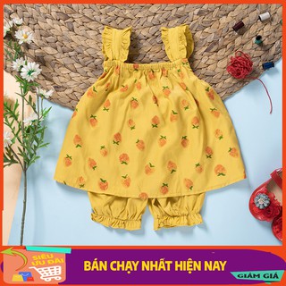 BỘ ĐŨI HAI DÂY họa tiết dâu tây cho bé gái mặc ở nhà, đi học siêu mát, mềm - HÀNG THIẾT KẾ CAO CẤP