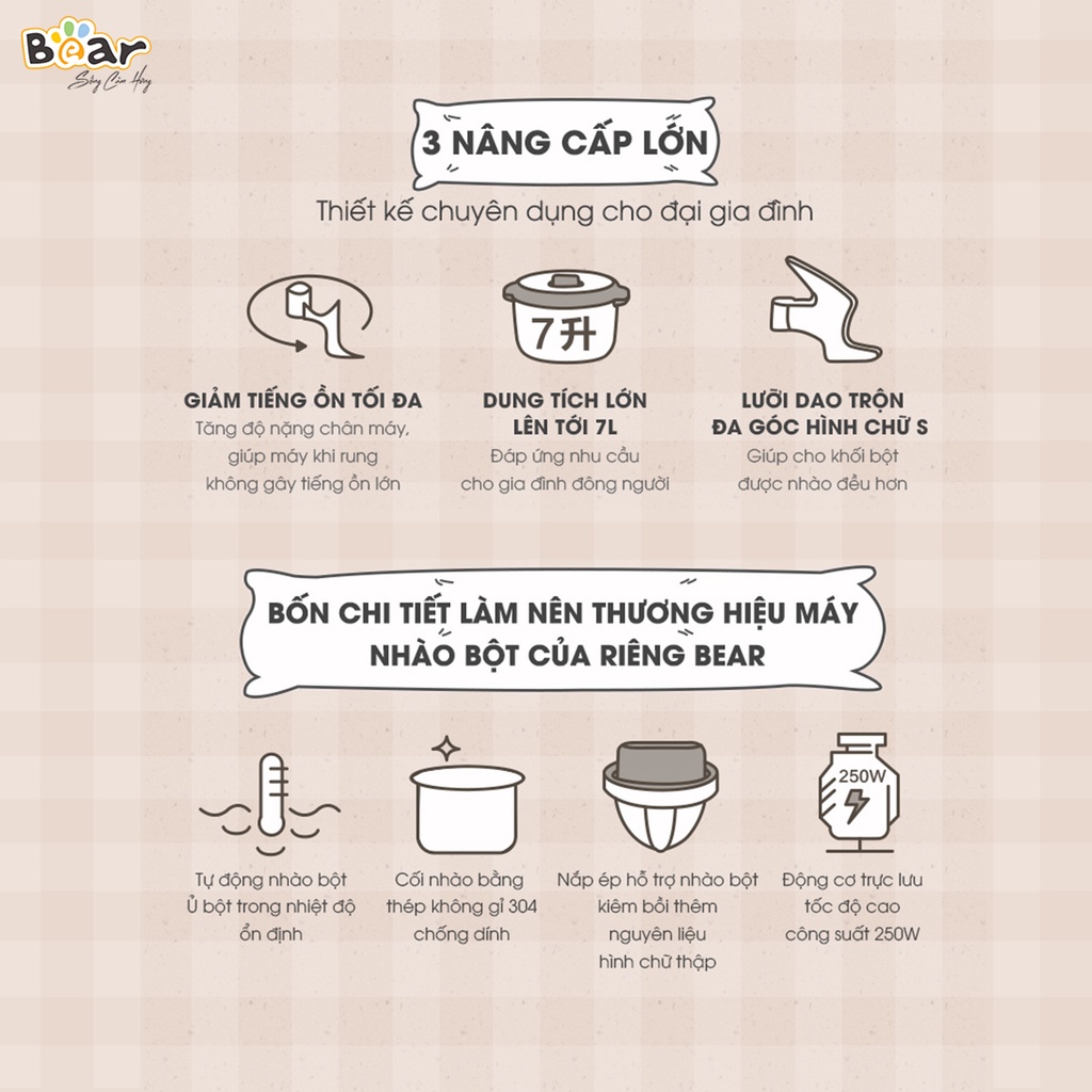 Máy Nhào Bột Bear 7L Đa Năng Ủ Bột, Trộn Bột, Nhồi Bột Nhanh Công Suất Lớn Bảo Hành Chính Hãng 18 Tháng - DM-B70V1
