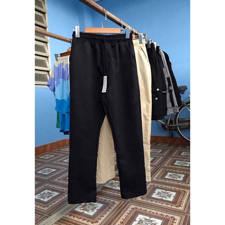 Quần ống suông Nam Nữ Unisex, kiểu quần baggy cạp chun có dây rút điều chỉnh eo chất vải dày dặn không nhăn M01