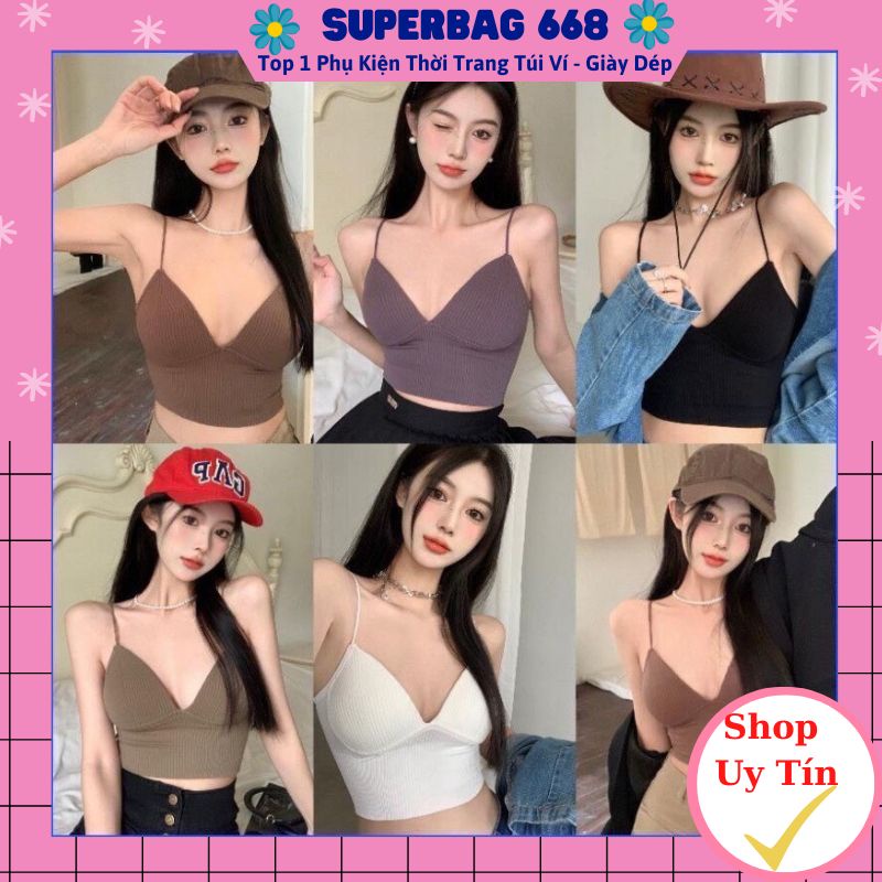 Áo Croptop , Áo Bra Nữ 2 Dây Mảnh Cổ V Dáng Lửng Có Đệm Ngực Trend Mới Superbag 325