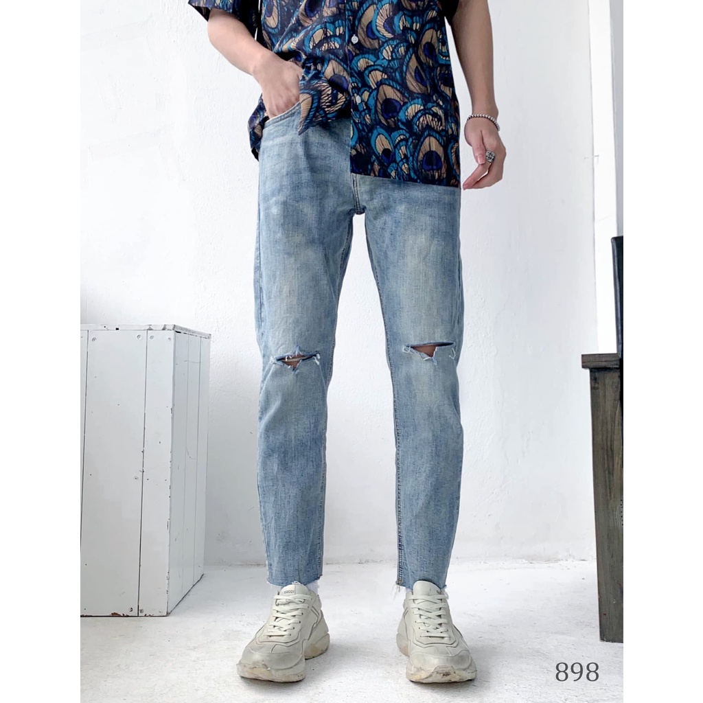Quần Jean Nam Skinny Màu Xanh Chất Liệu Demin Cao Cấp Co Giãn Nhẹ ,From Dáng Chuẩn Hàn Quốc hottrend giới trẻ 2021
