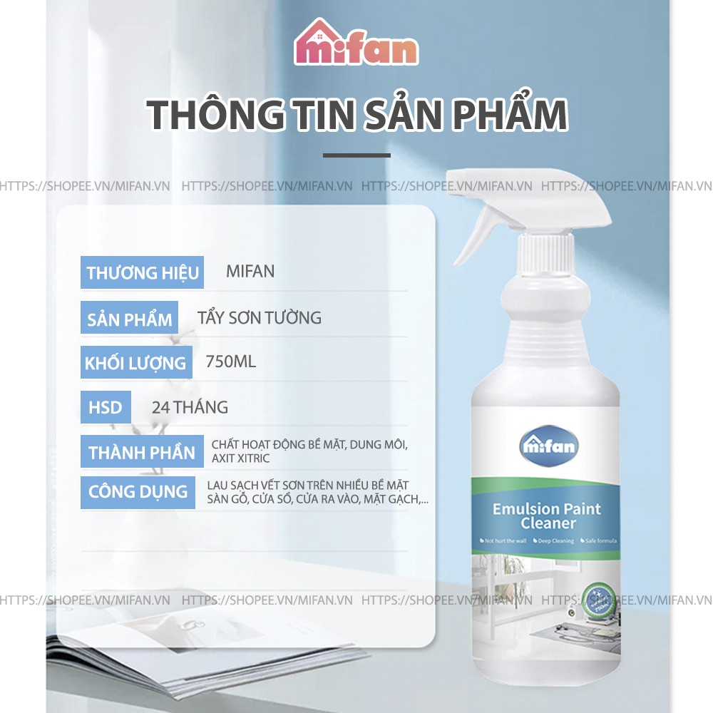 Bình Xịt Tẩy Sơn Nước Cao Cấp MIFAN 750ml - Làm Sạch Nhanh Vết Sơn Cứng Đầu Trên Tường, Sàn, Cửa - Hiệu Quả 99,9%