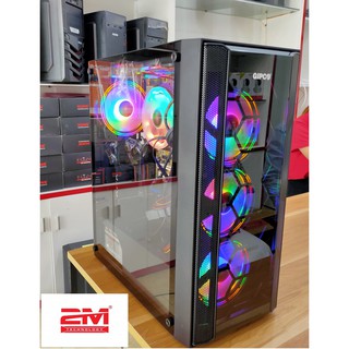 Vỏ case gipco 5986lf kèm 5 fan led rgb coolmoon có hub điều khiển