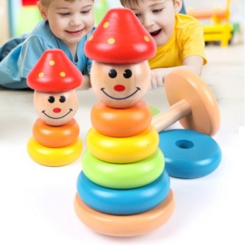 Đồ chơi tháp cầu vồng gỗ lật đật chú hề cho bé - Đồ chơi giáo dục Tuti Kids