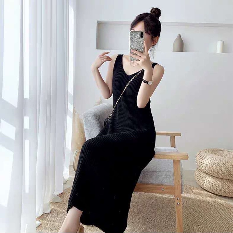 Váy len đầm len cổ tim dáng ôm chân xoè nhẹ hàng quảng châu