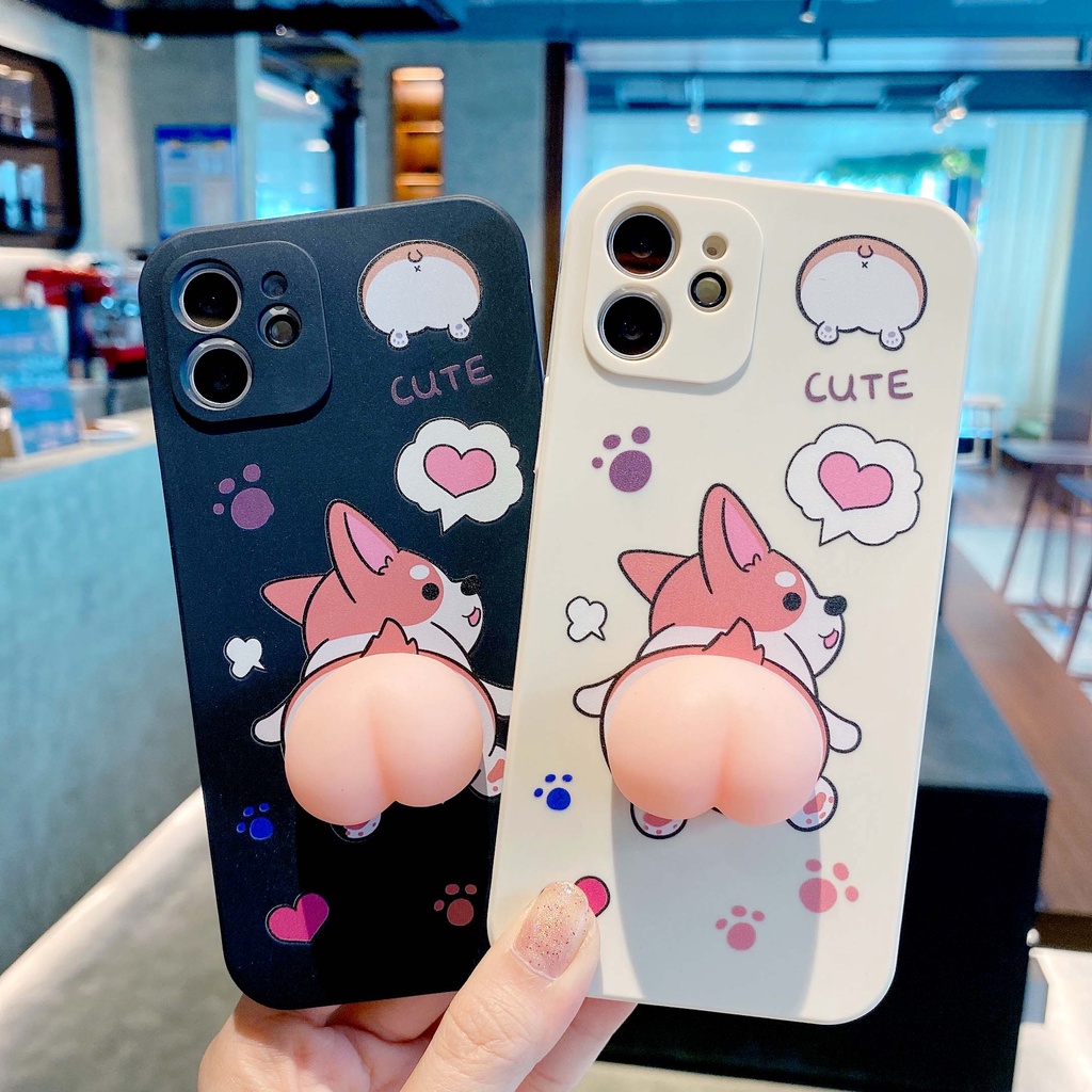 Cute 3D Cartoon Soft Dog Corgi Silicone Butt Phone Case For iPhone 11 12 Pro Max 7 8 Plus SE2020 X XR XS Mini Cover Funda Coque