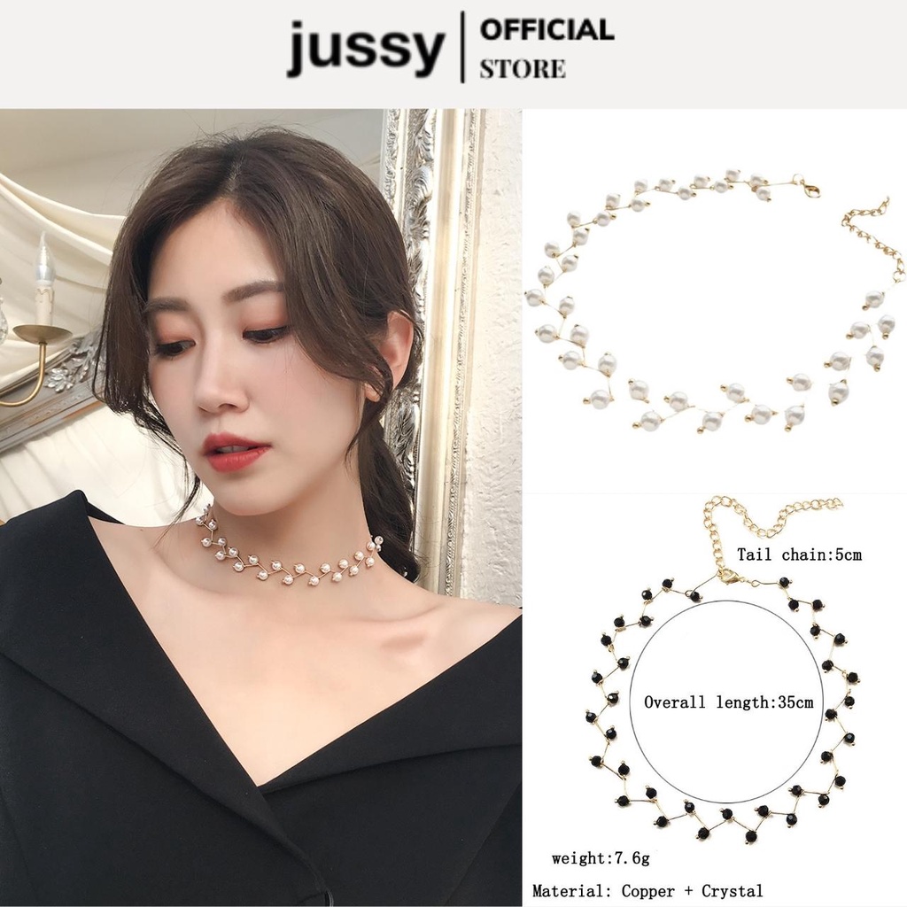 Dây Chuyền Nữ Jussy Fashion Kiểu Vòng Cổ Choker Dính Ngọc Trai Nhân Tạo Sang Chảnh Phong Cách Hàn Quốc