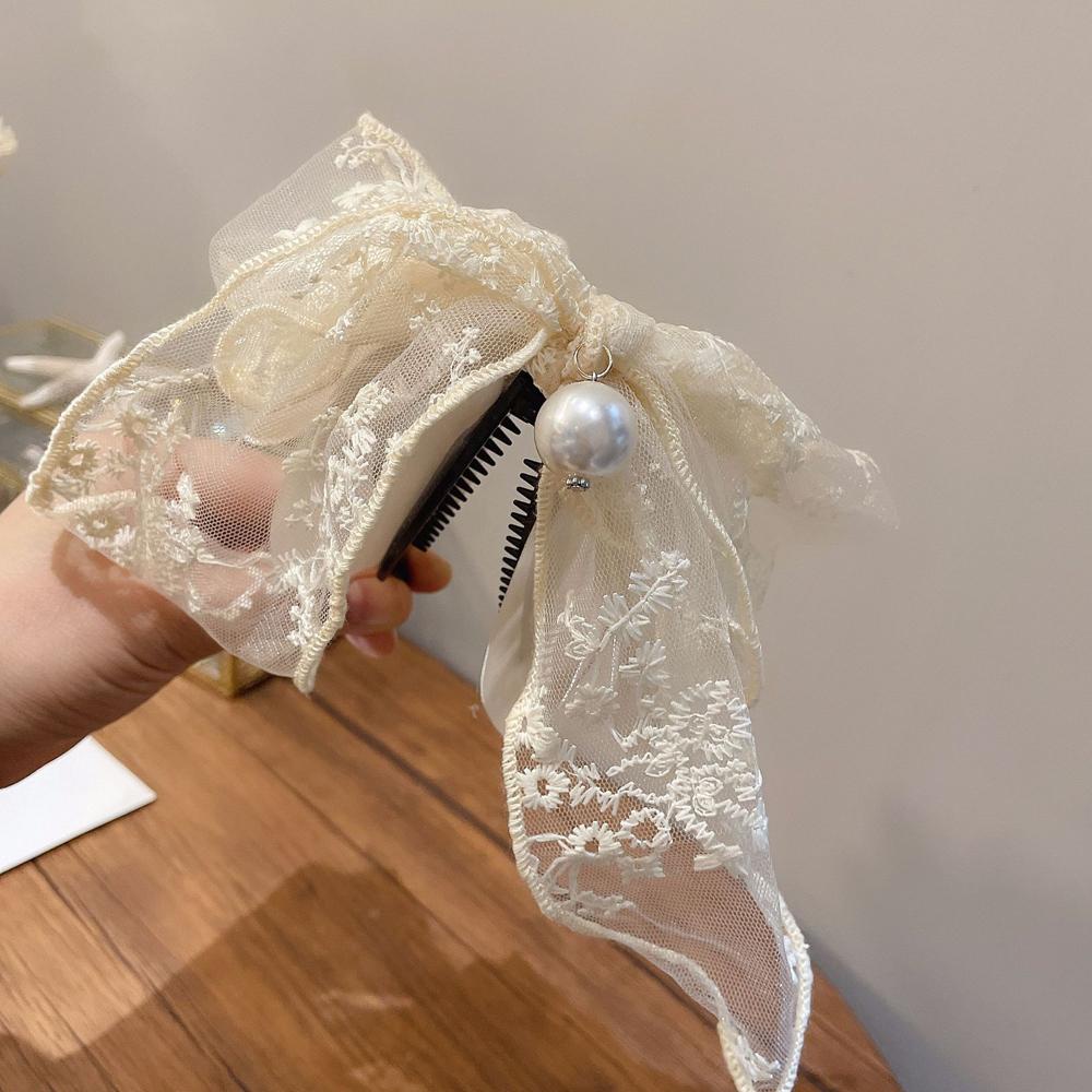 Kẹp Tóc Đuôi Ngựa Đính Ngọc Trai Màu Trơn Phong Cách Hàn Quốc Thời Trang Cho Nữ Giá Đỡ